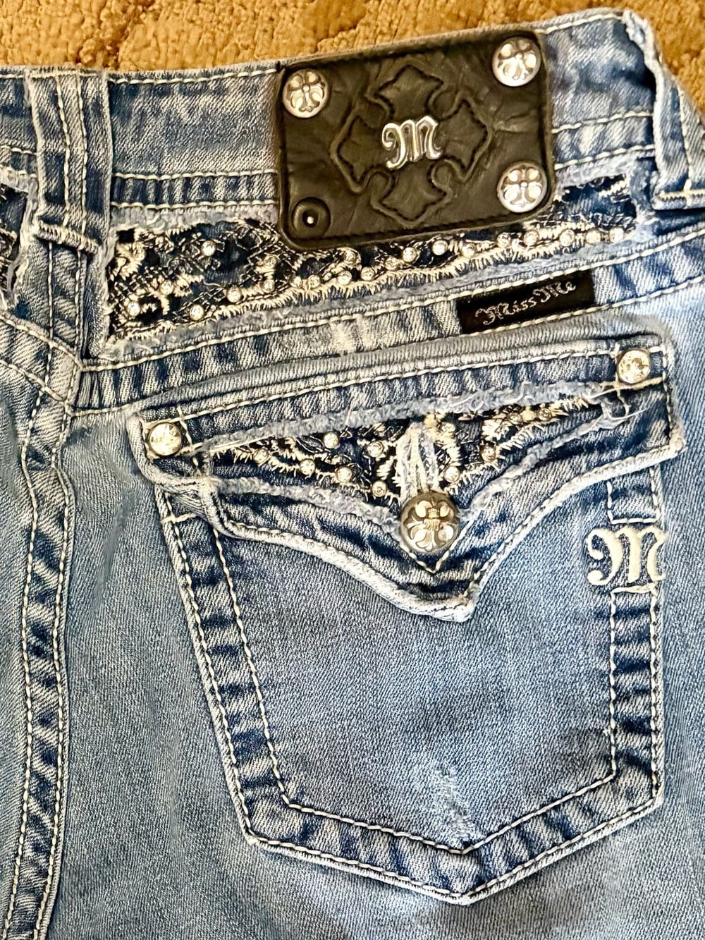Miss Me Light Blue Bootcut Jeans with Faded Wash Size 31